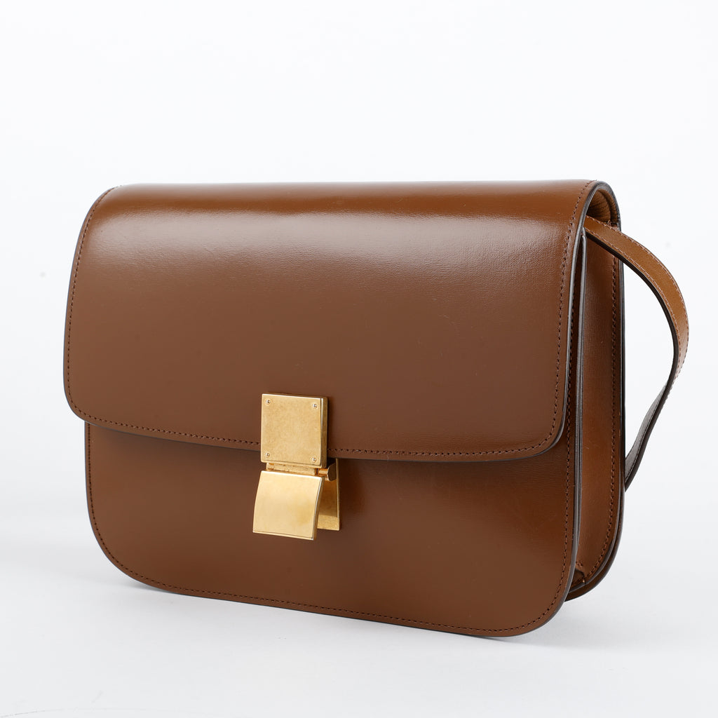 Medium Classic Box Bag, Brown Calfskin