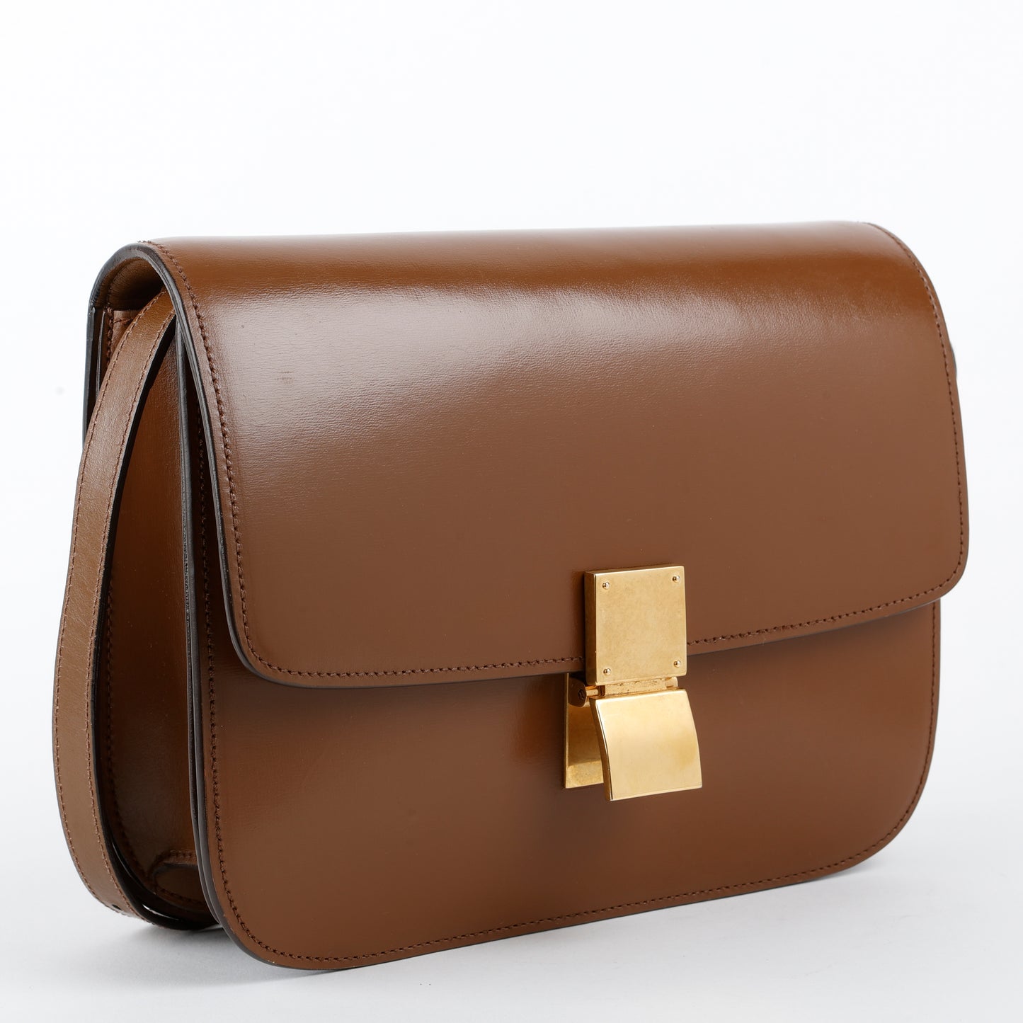 Medium Classic Box Bag, Brown Calfskin