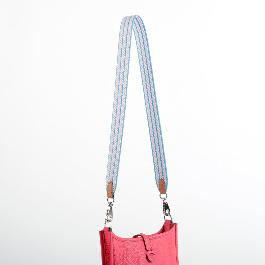 Sangle Cordage 25 mm bag strap, Azur / Mauve Pâle / Gold