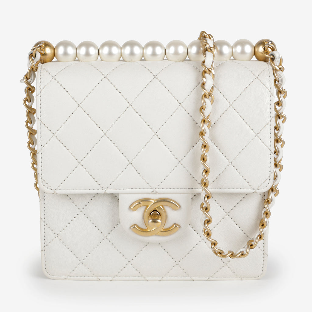 Mini Chic Pearl Flap, White