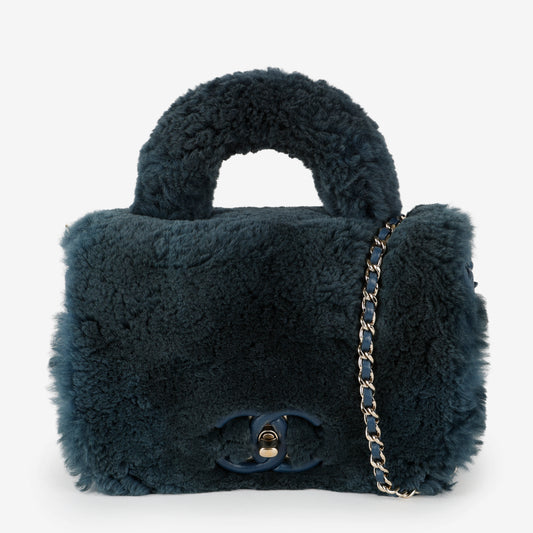 Teal Shearling Top Handle Crossbody