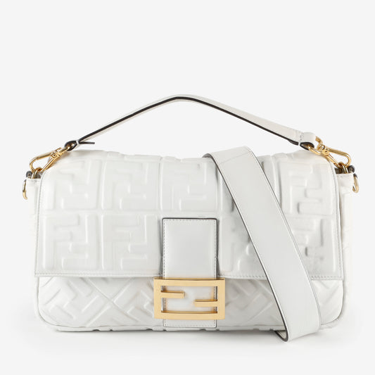 Medium Nappa Embossed Baguette, White GHW