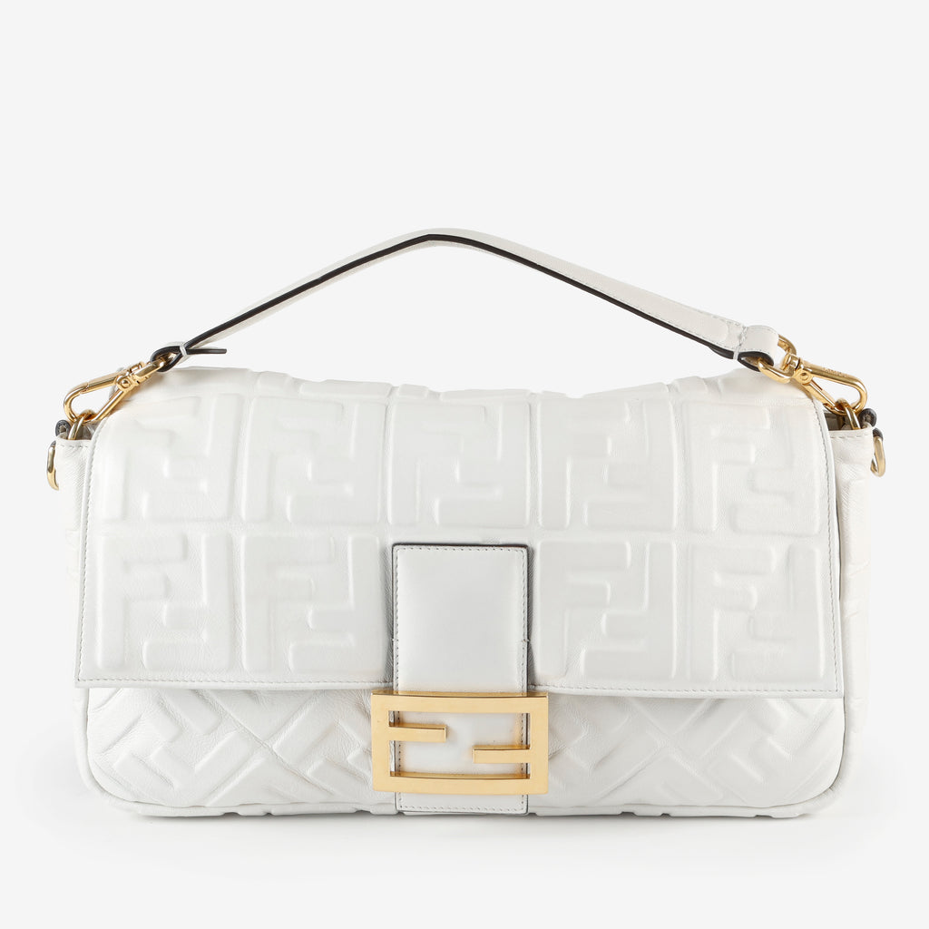 Medium Nappa Embossed Baguette, White GHW