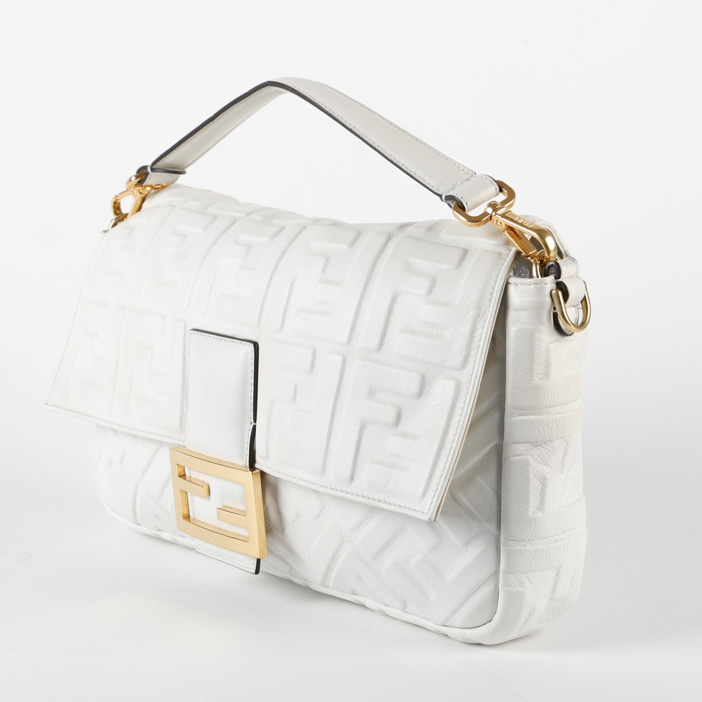 Medium Nappa Embossed Baguette, White GHW