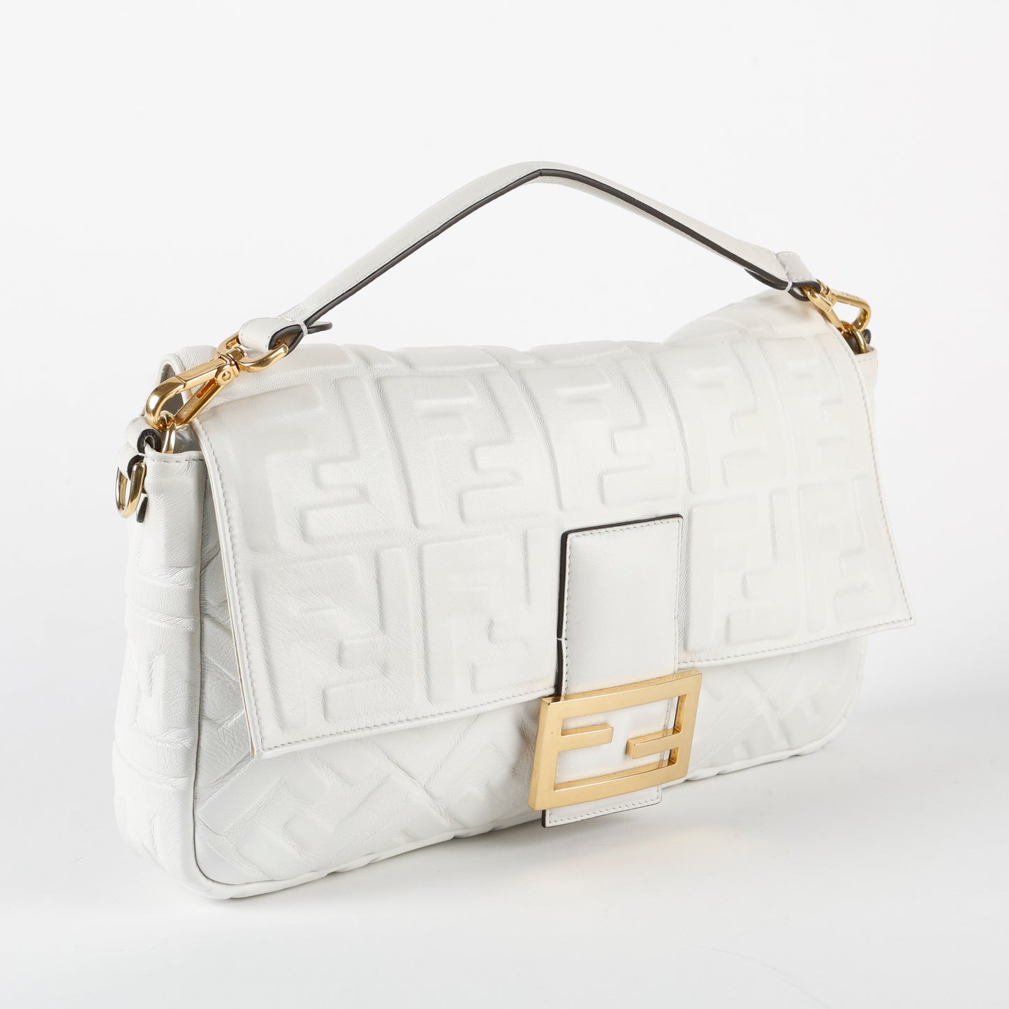 Medium Nappa Embossed Baguette, White GHW