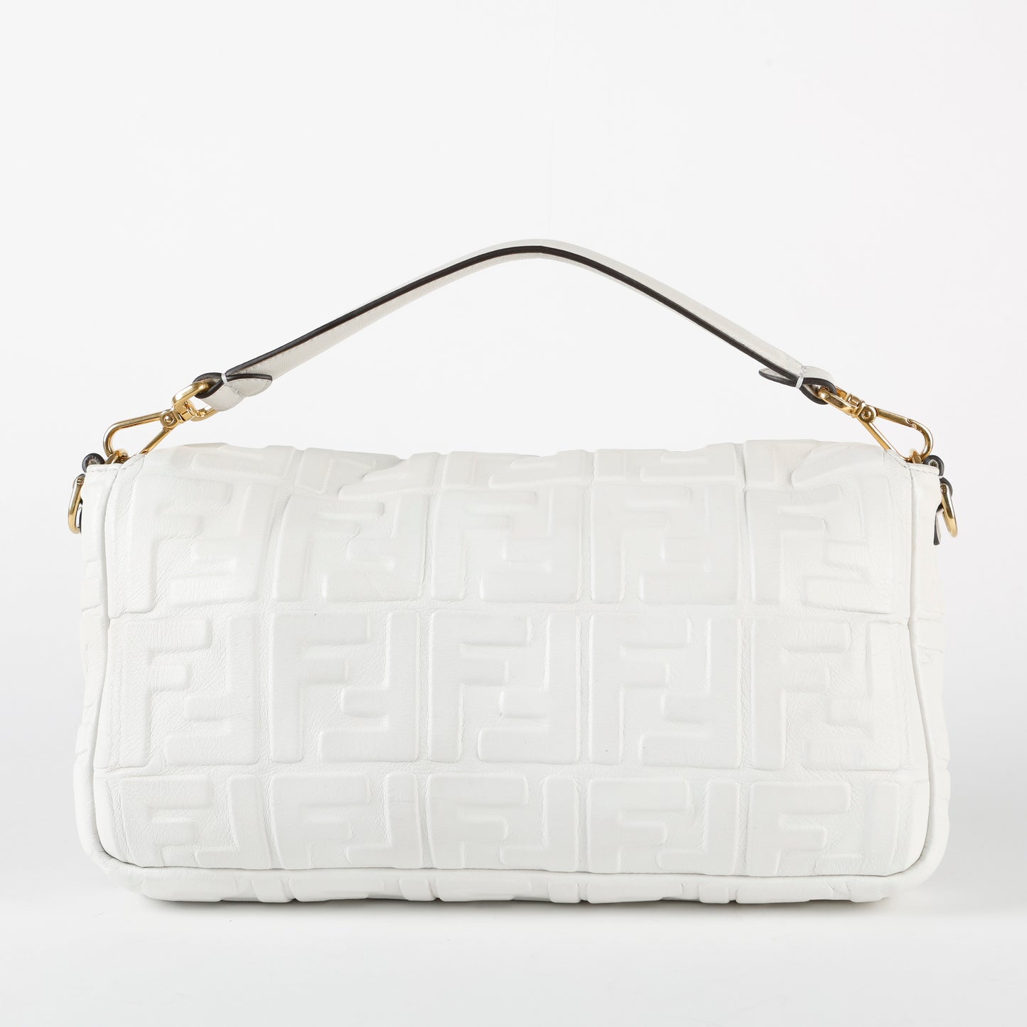Medium Nappa Embossed Baguette, White GHW