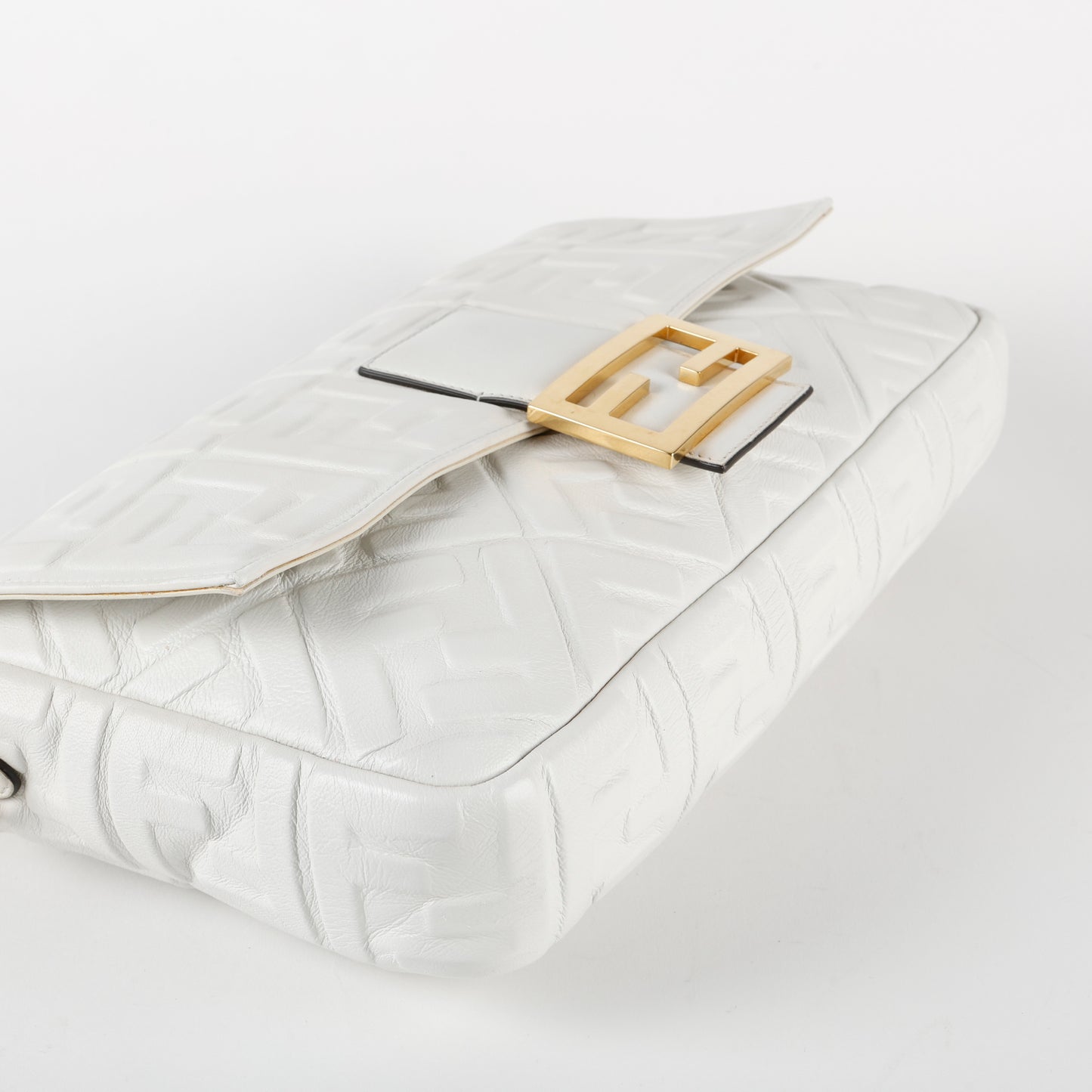 Medium Nappa Embossed Baguette, White GHW