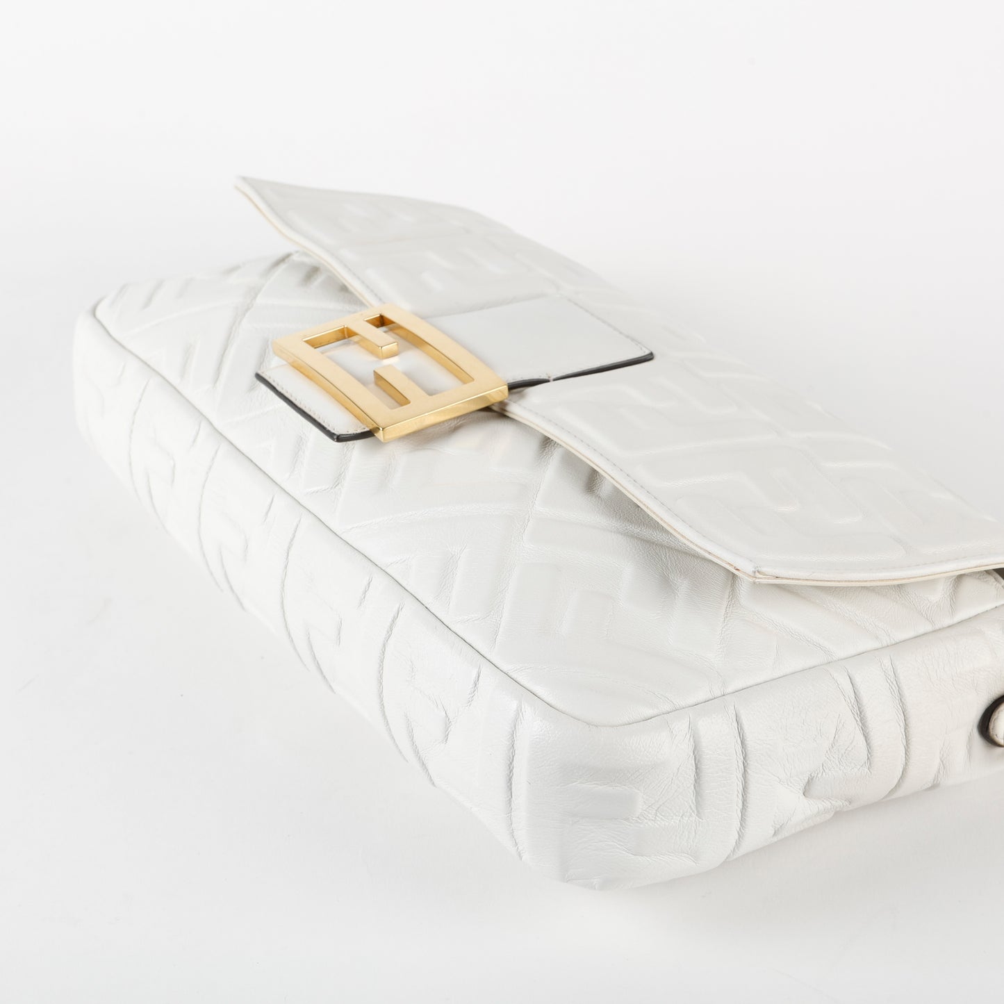 Medium Nappa Embossed Baguette, White GHW