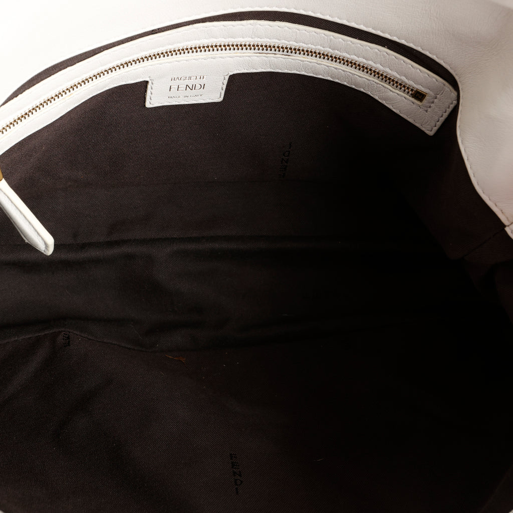 Medium Nappa Embossed Baguette, White GHW