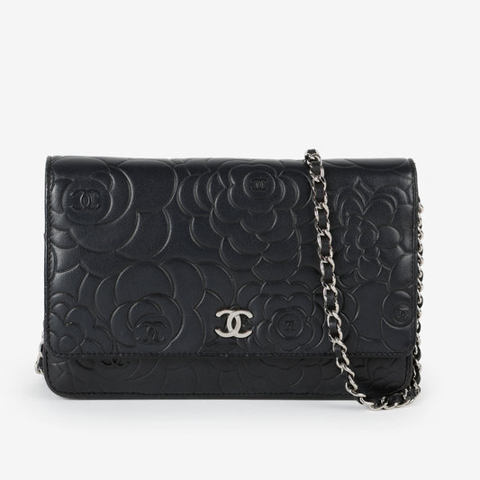 Camellia Wallet on Chain, Black Lambskin SHW