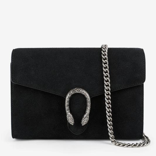 Dionysus Wallet on Chain, Black Suede