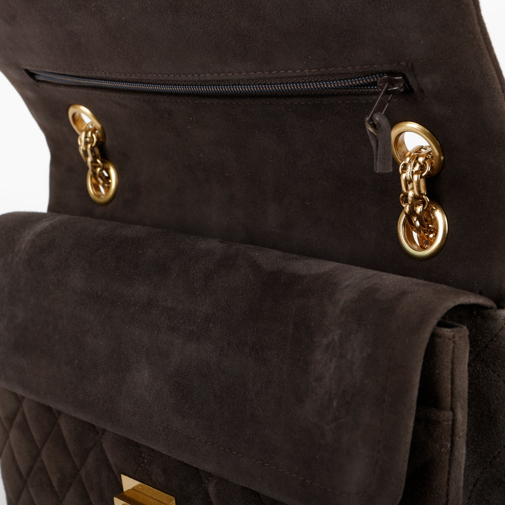 Medium 2.55 Reissue Double Flap, Brown Suede