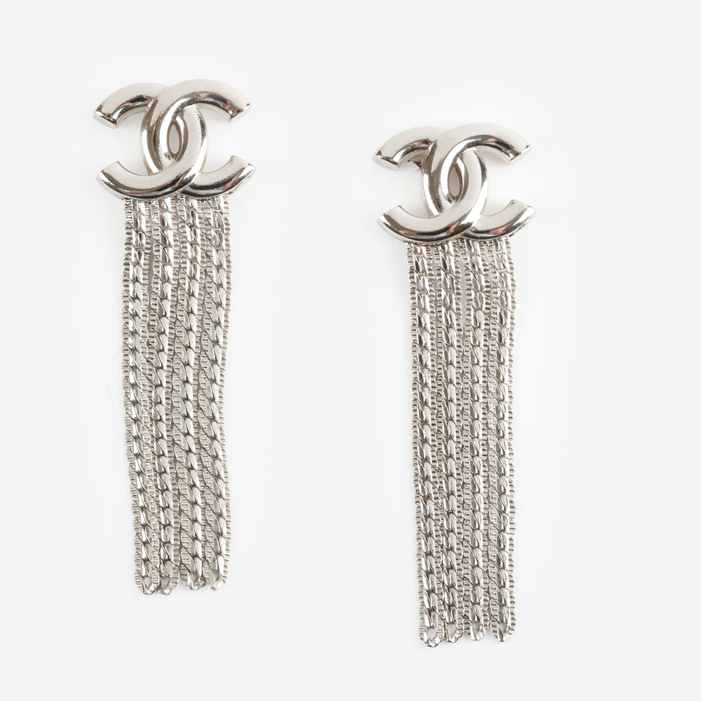 Silver CC Drop Earrings