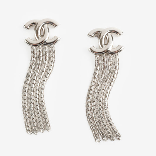 Silver CC Drop Earrings
