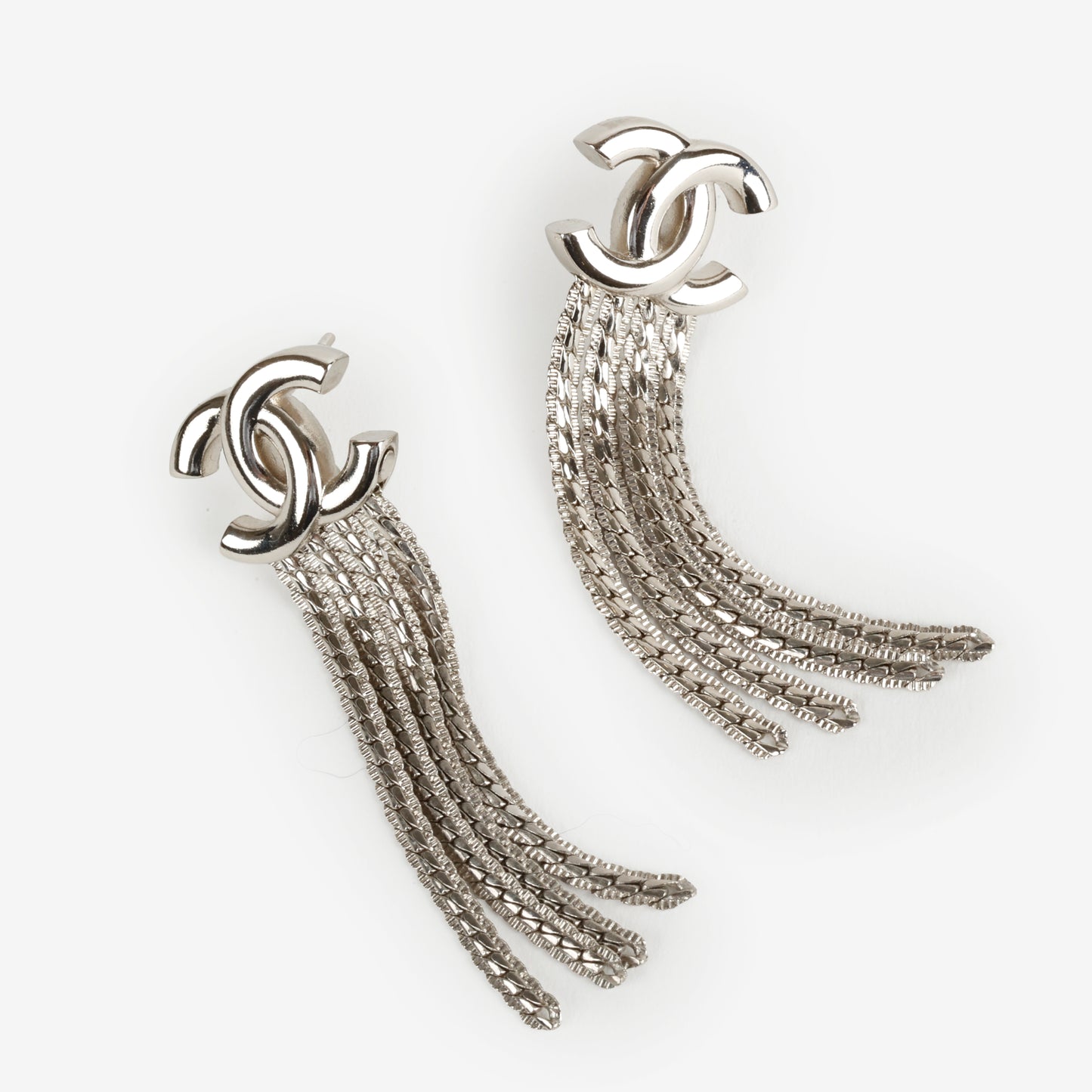 Silver CC Drop Earrings