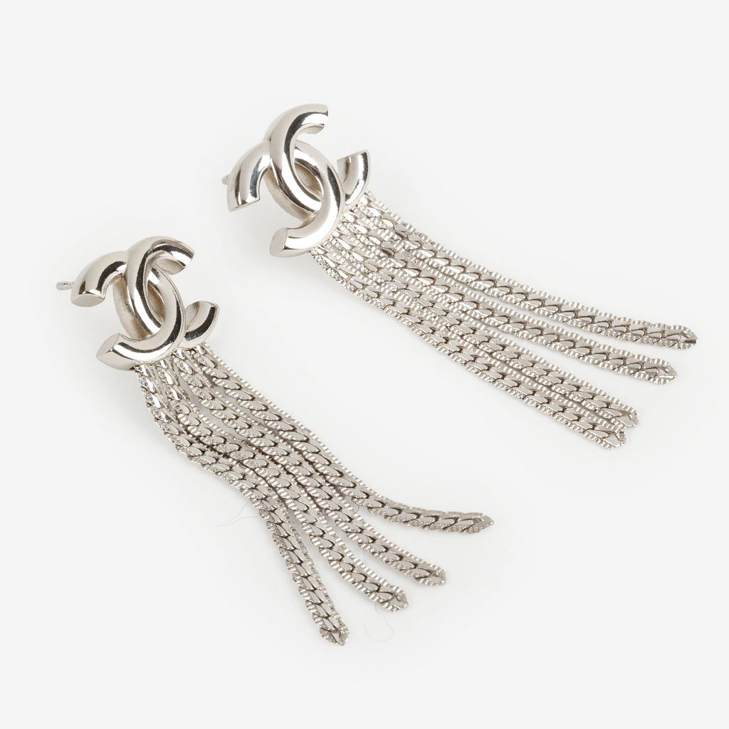 Silver CC Drop Earrings