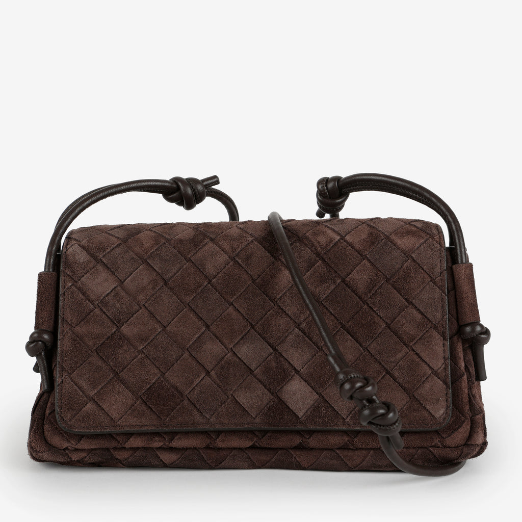 Notturno Intrecciato Suede Pouch, Brown