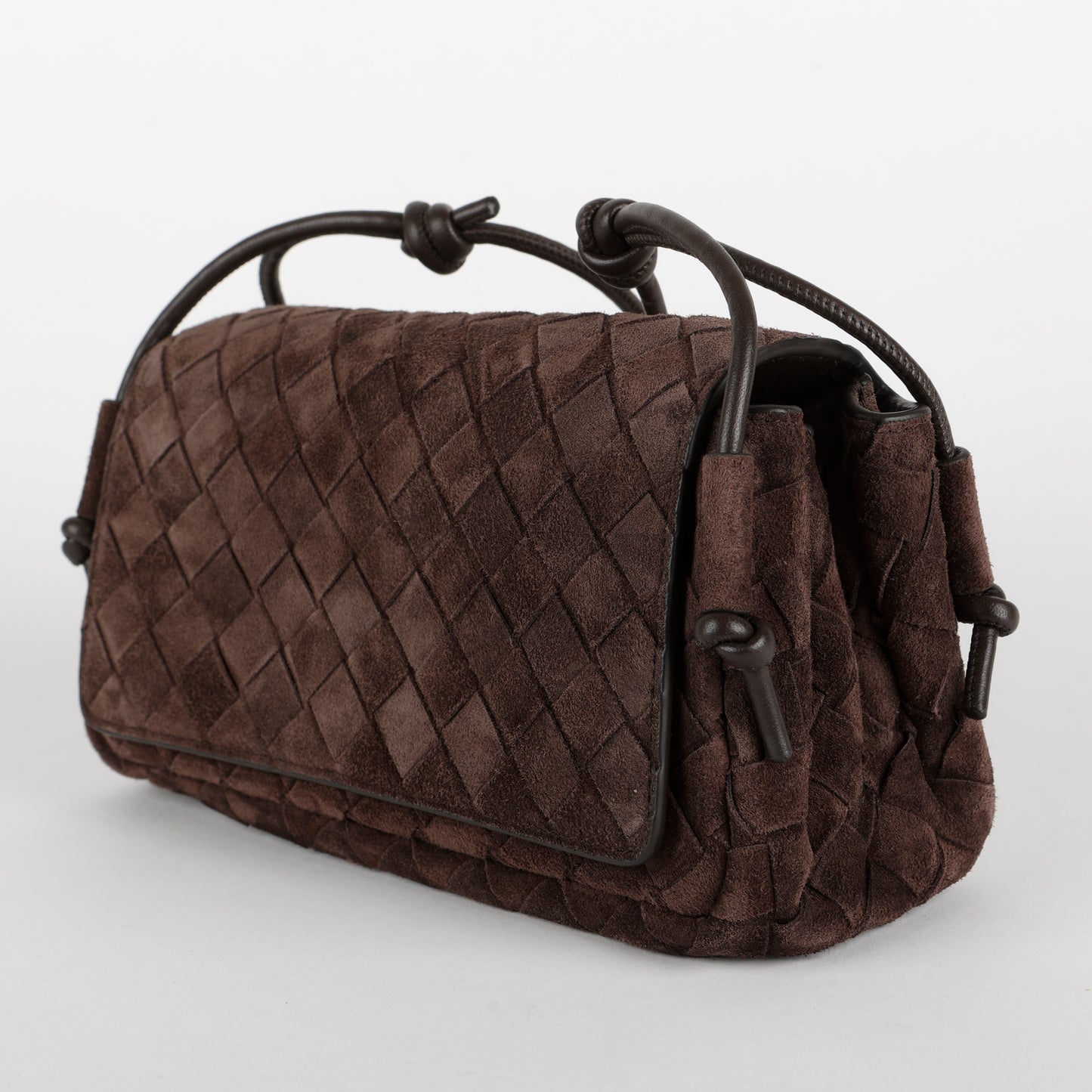 Notturno Intrecciato Suede Pouch, Brown