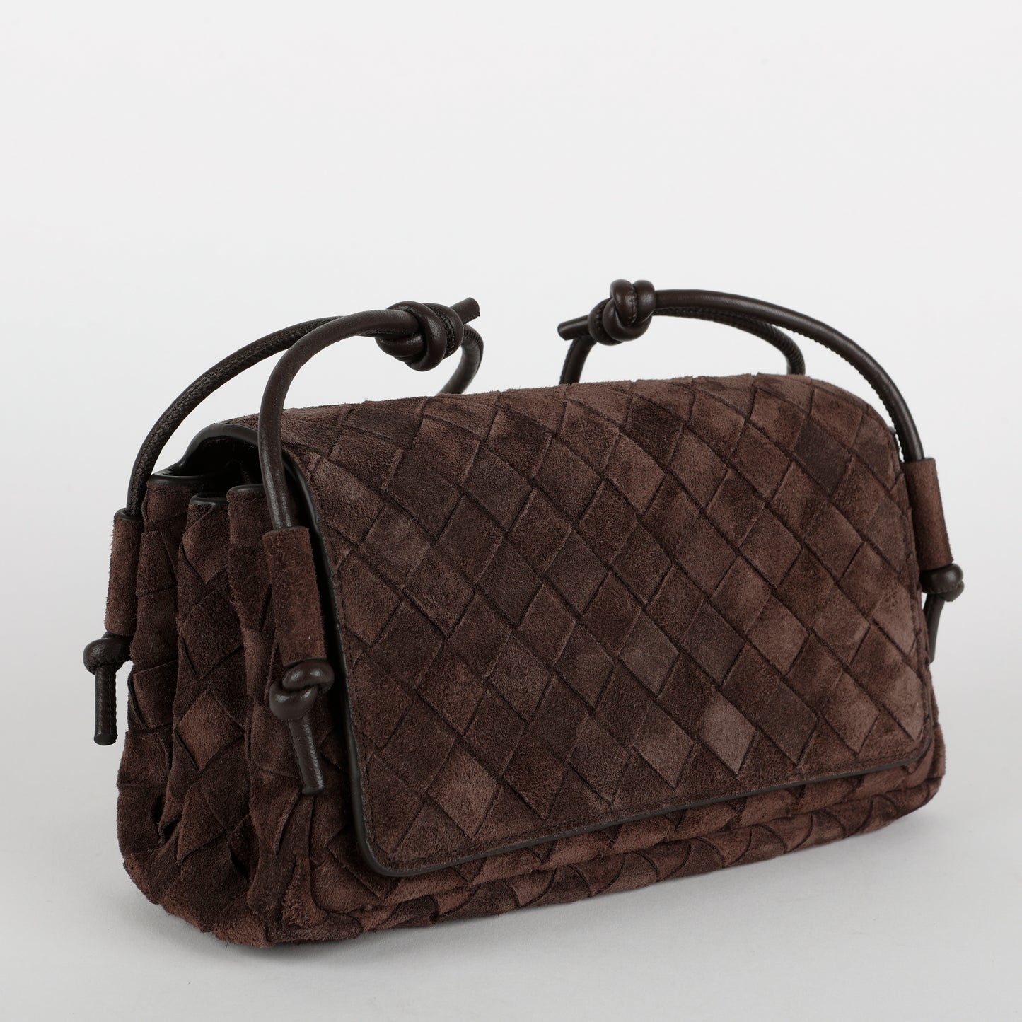 Notturno Intrecciato Suede Pouch, Brown