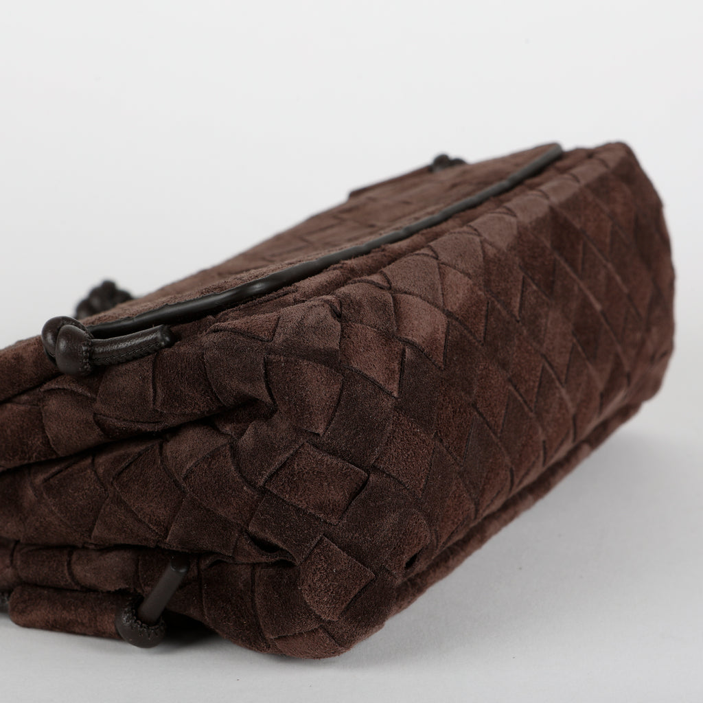 Notturno Intrecciato Suede Pouch, Brown