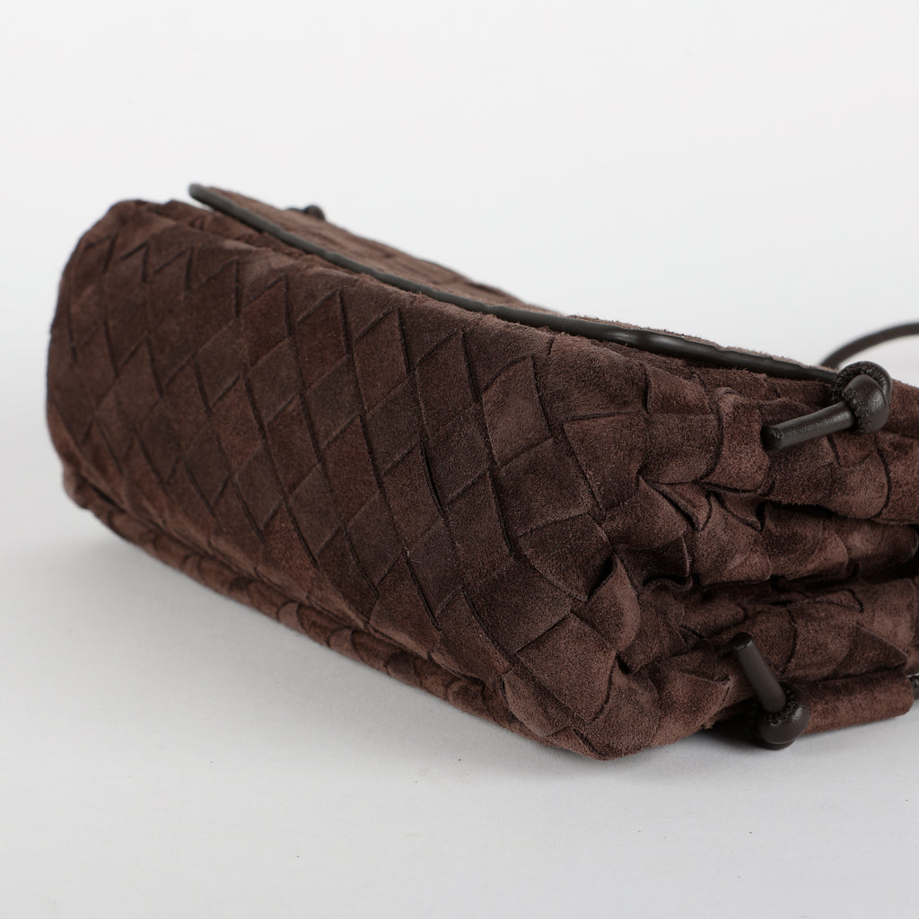 Notturno Intrecciato Suede Pouch, Brown
