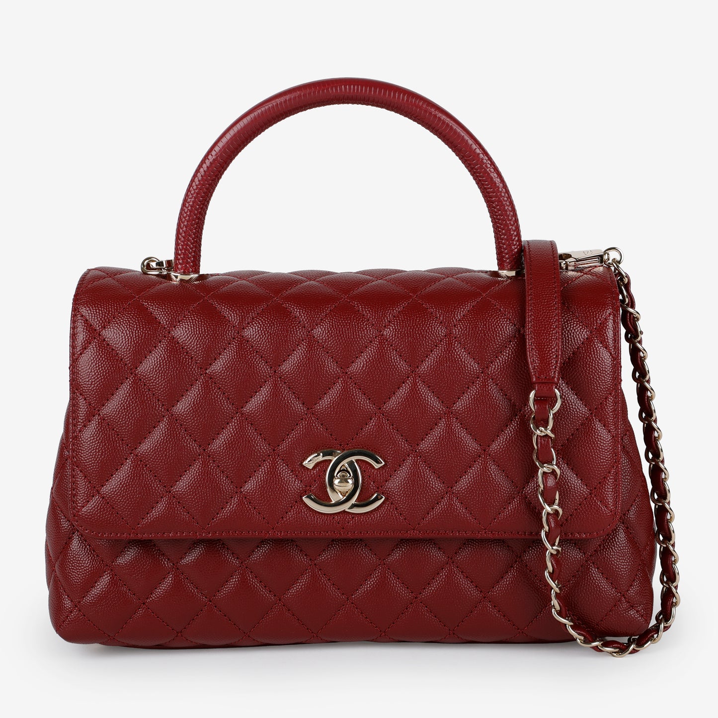 Medium Coco Handle, Burgundy Caviar Lizard Embossed Handle