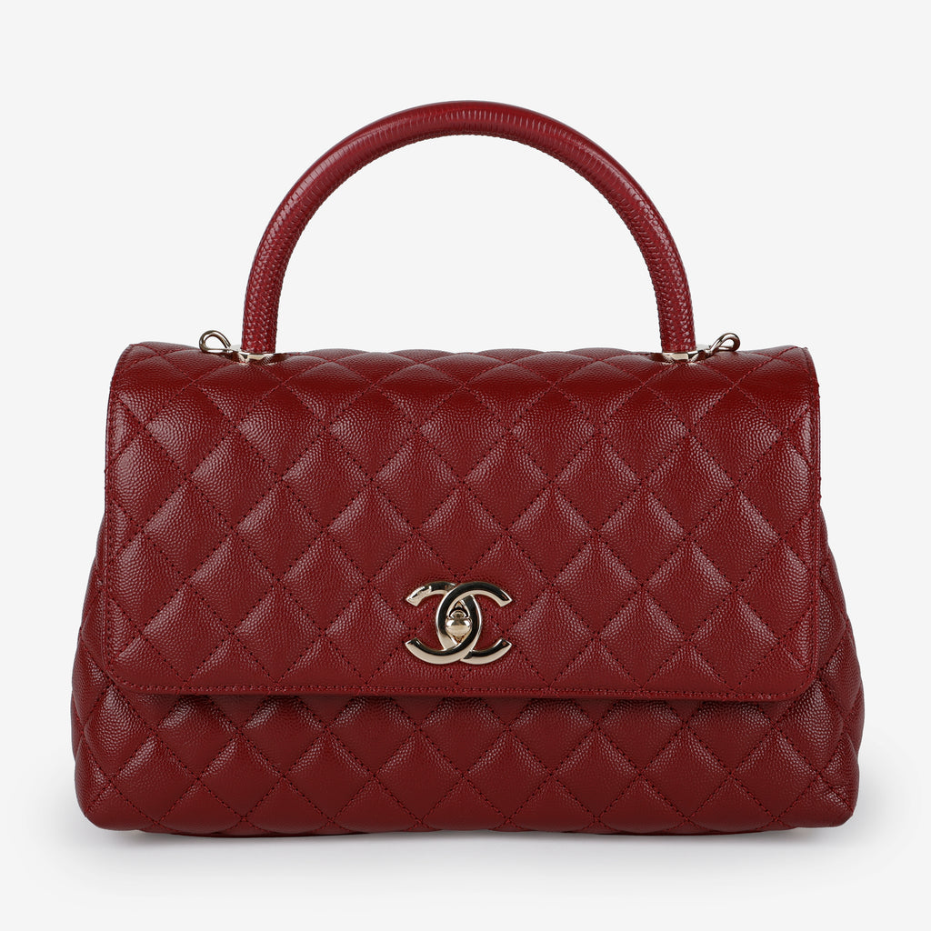 Medium Coco Handle, Burgundy Caviar Lizard Embossed Handle