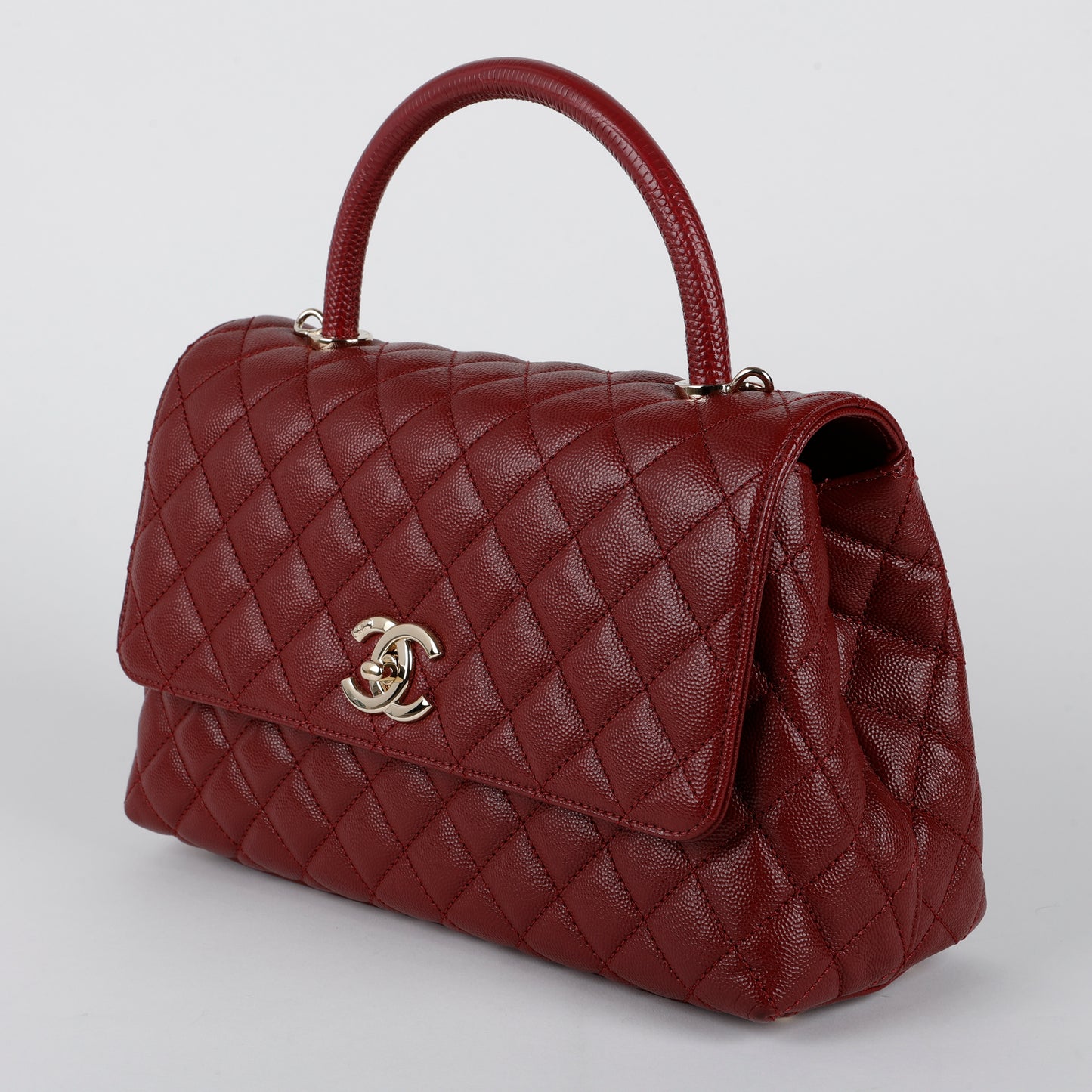 Medium Coco Handle, Burgundy Caviar Lizard Embossed Handle