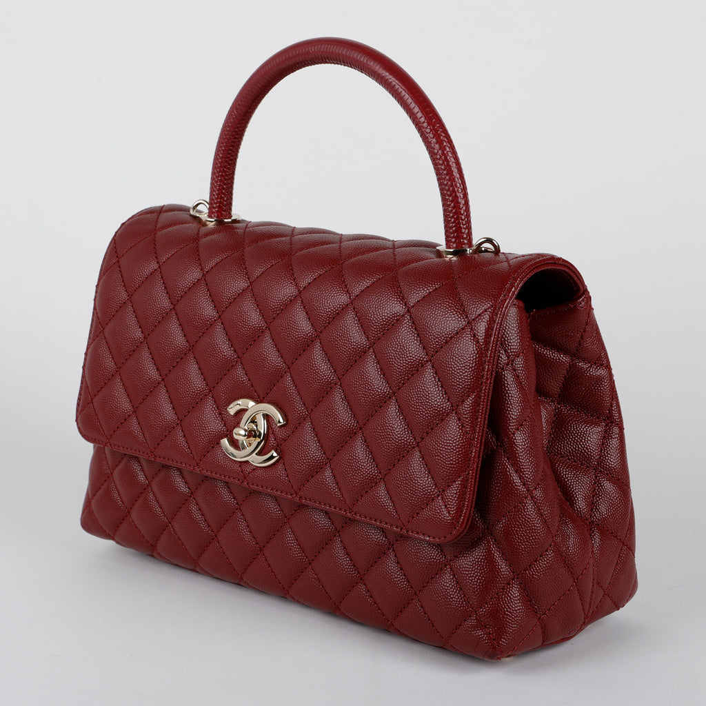 Medium Coco Handle, Burgundy Caviar Lizard Embossed Handle