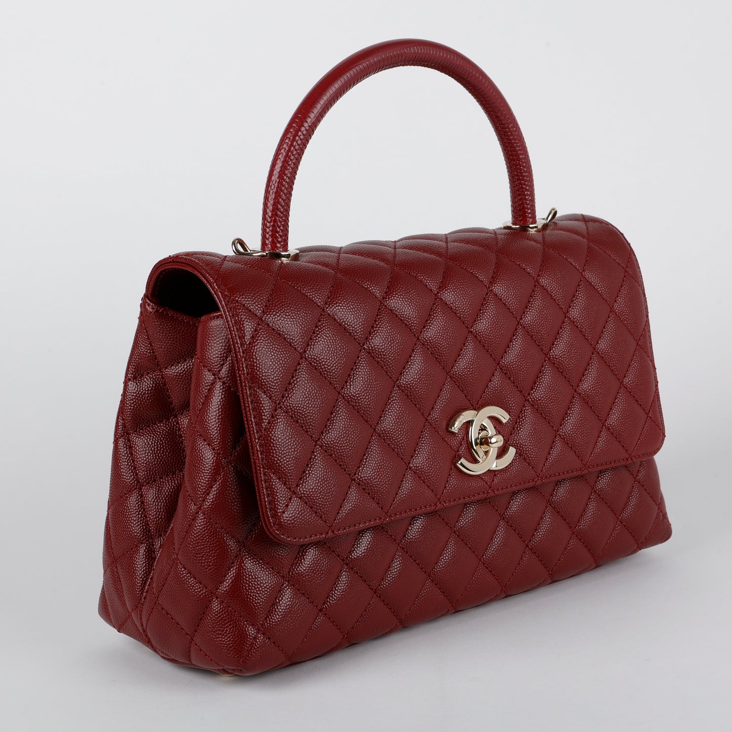 Medium Coco Handle, Burgundy Caviar Lizard Embossed Handle