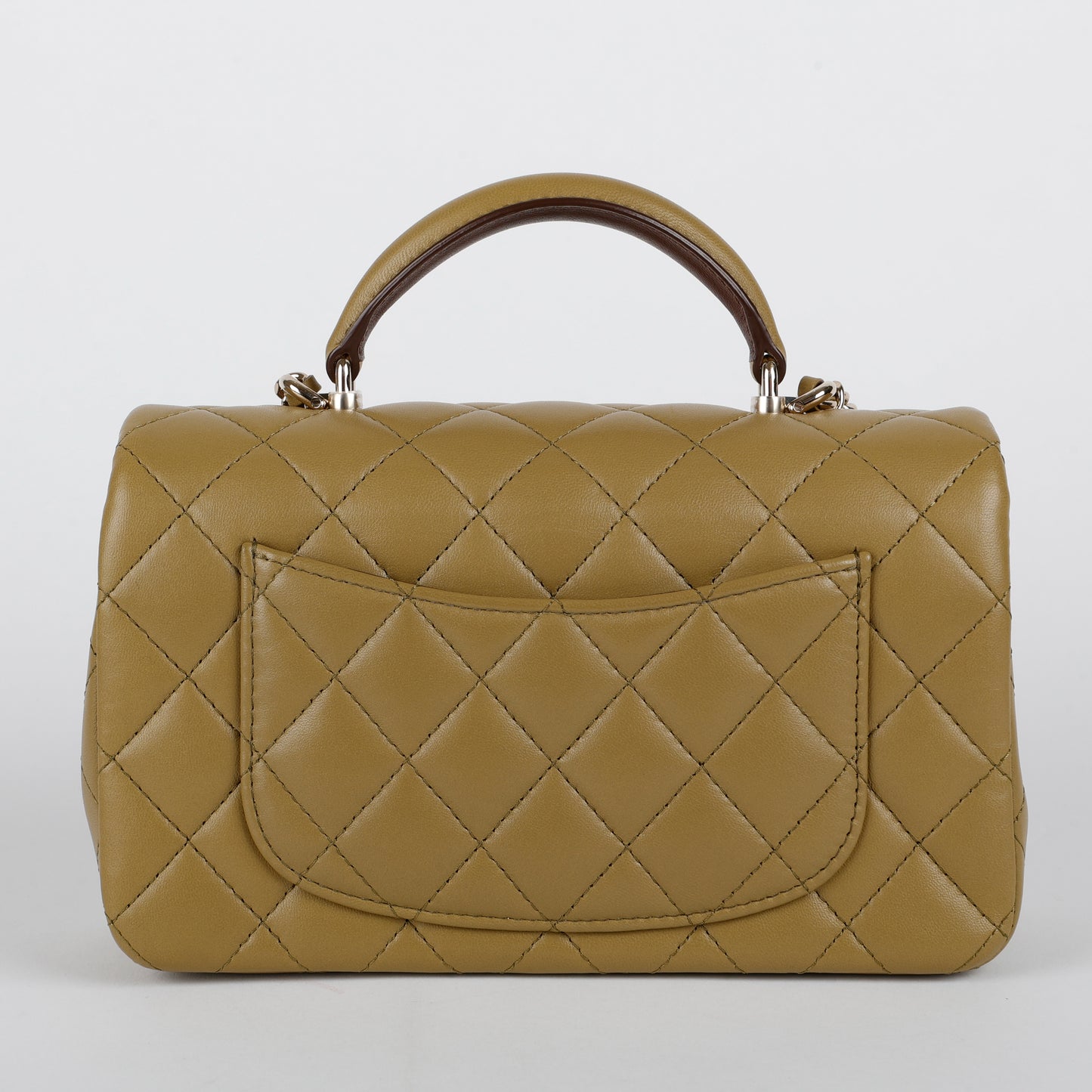 Bicolor Mini Top Handle Flap Bag, Olive Green & Brown Lambskin
