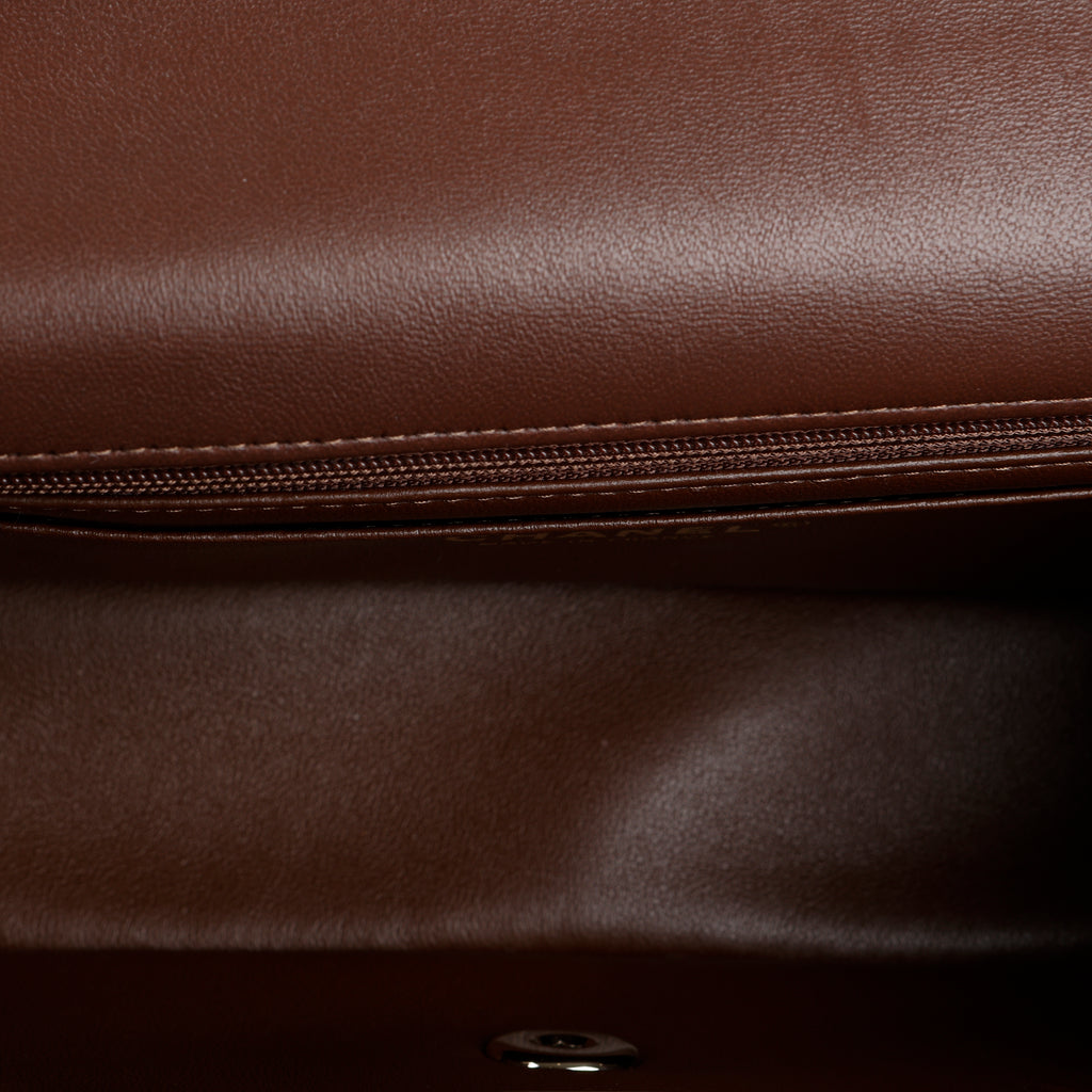 Bicolor Mini Top Handle Flap Bag, Olive Green & Brown Lambskin