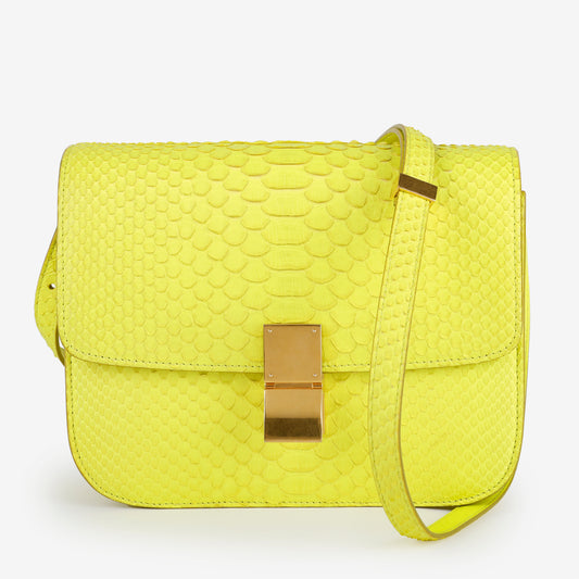 Medium Classic Box Bag, Neon Yellow Python