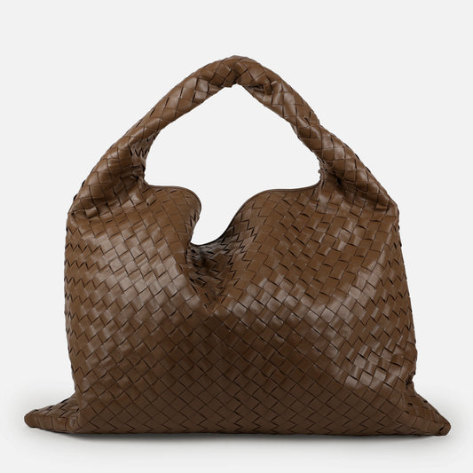 Large Intrecciato Hop, Brown Shiny Calfskin