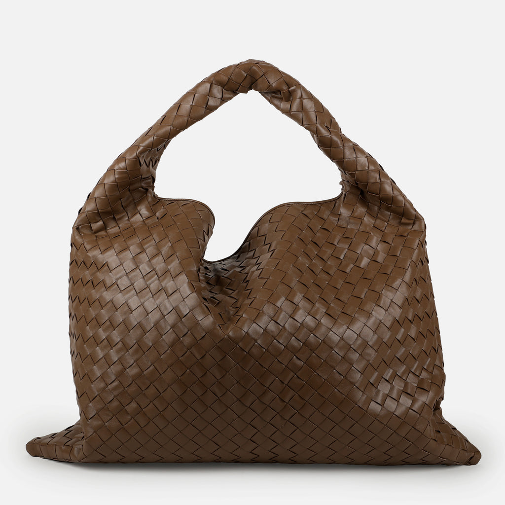 Large Intrecciato Hop, Brown Shiny Calfskin