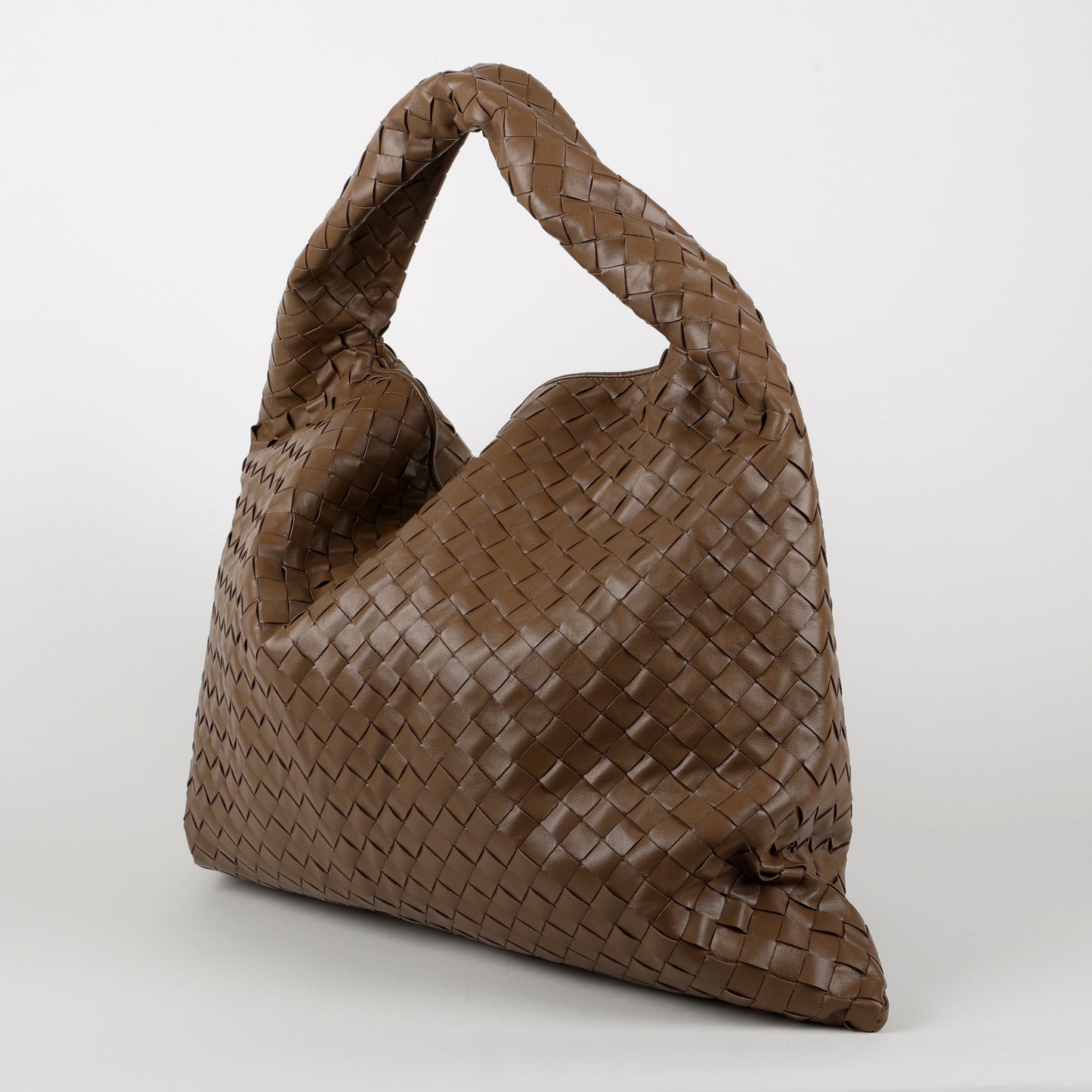 Large Intrecciato Hop, Brown Shiny Calfskin