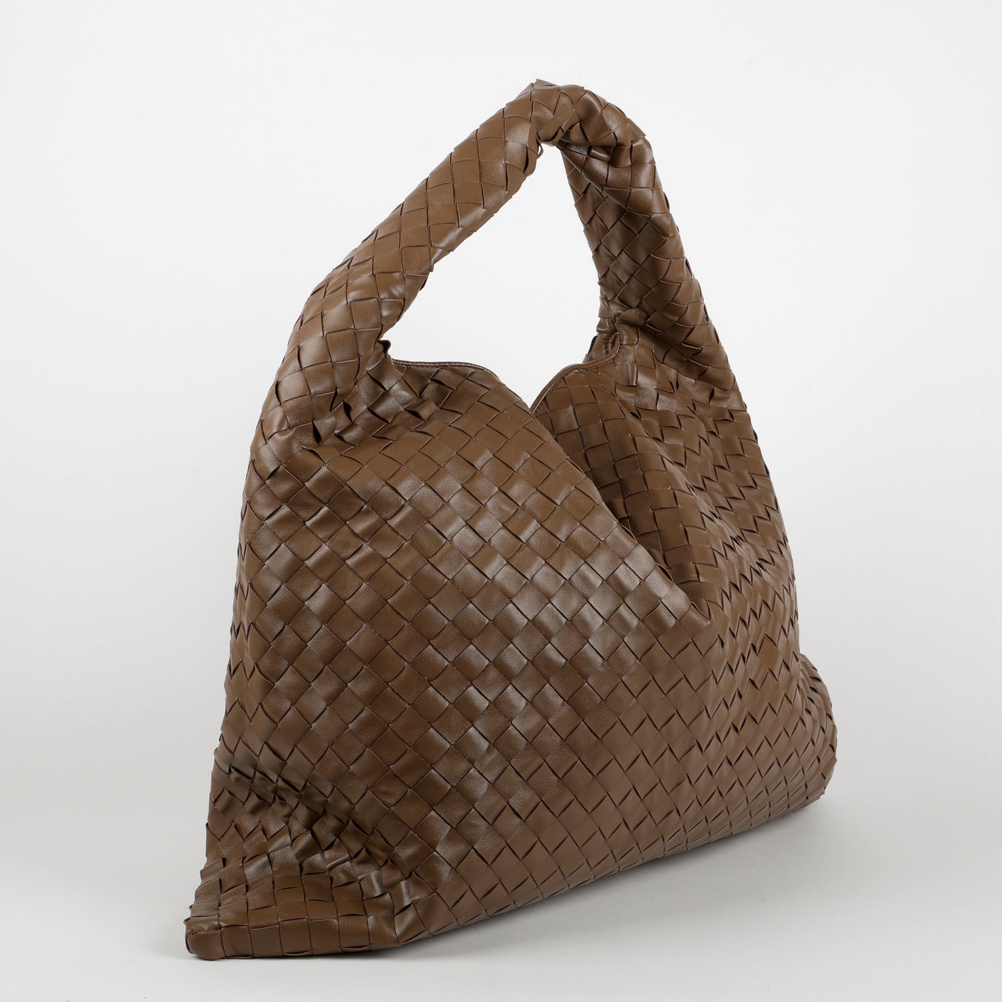 Large Intrecciato Hop, Brown Shiny Calfskin