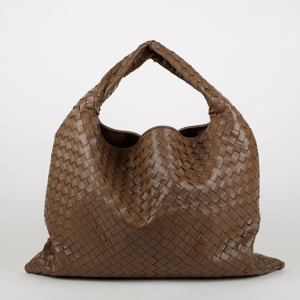 Large Intrecciato Hop, Brown Shiny Calfskin