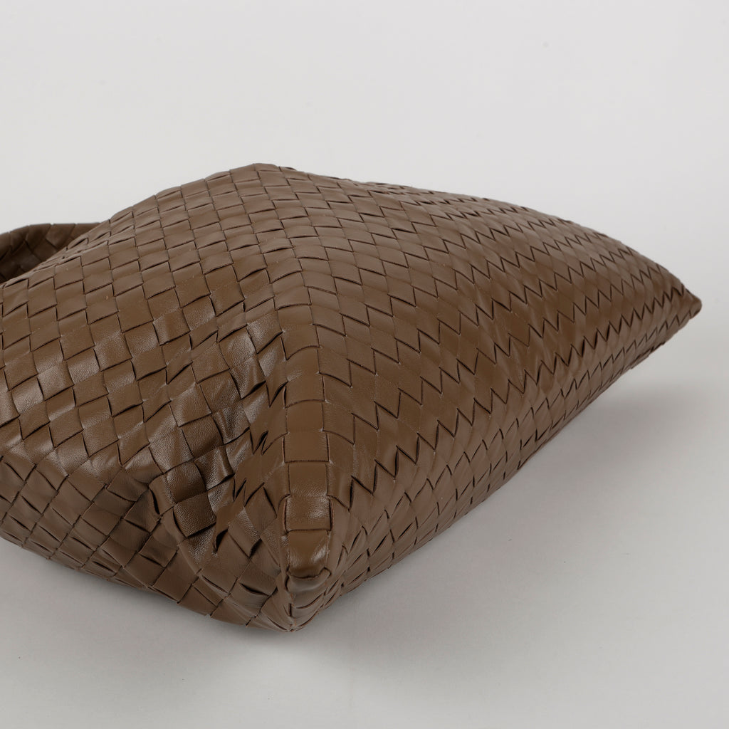 Large Intrecciato Hop, Brown Shiny Calfskin