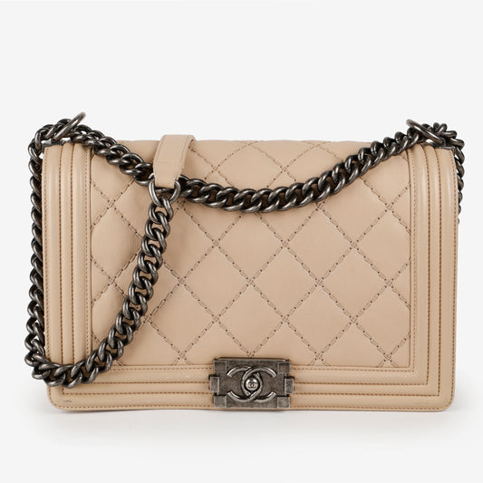 Large Boy Bag, Beige Lambskin