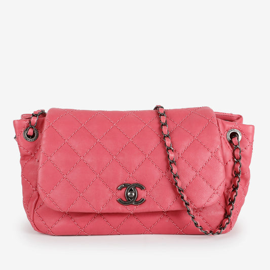 Accordion Shoulder Bag, Pink Caviar