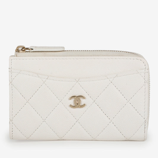 Zip Around Card Holder, White Caviar