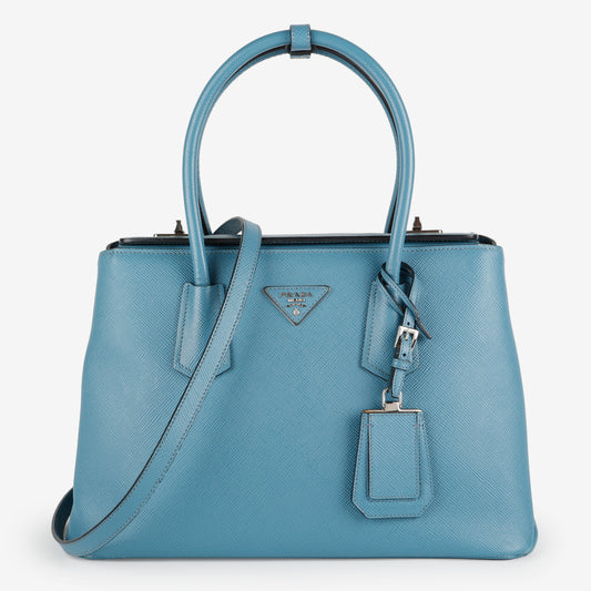 Twin Shoulder Bag, Blue Saffiano