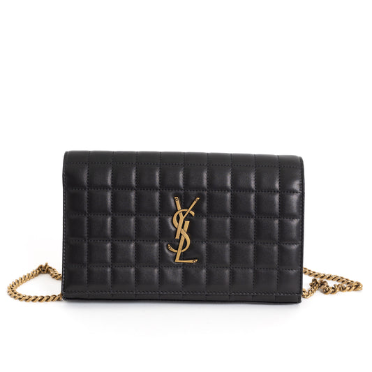 Classic Casandra Wallet on Chain Black Gold Quilted Leather 2729