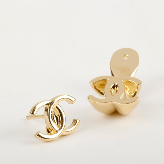 2 Way Gold CC Stud Earrings