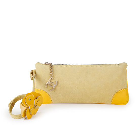 Vintage Camellia Clutch Wristlet, Yellow