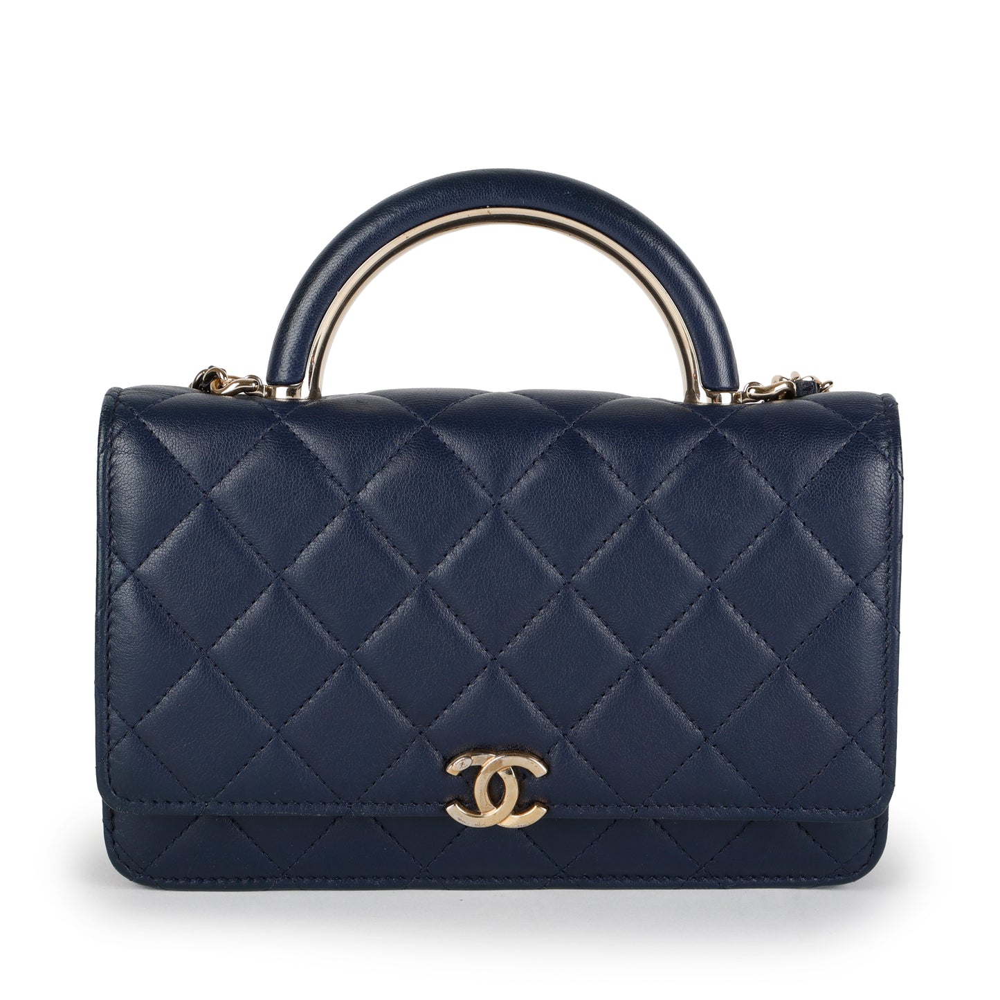 Charming Top Handle Wallet on Chain, Navy Lambskin