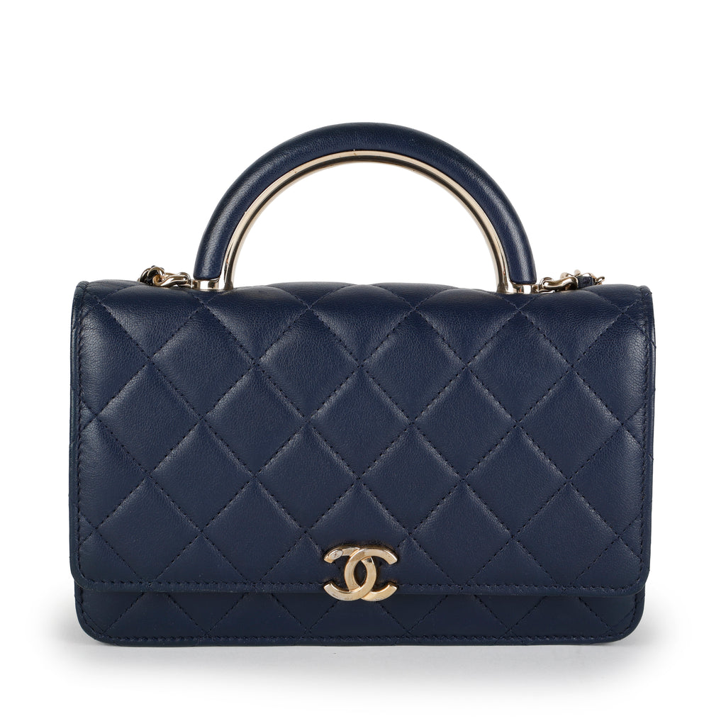 Charming Top Handle Wallet on Chain, Navy Lambskin