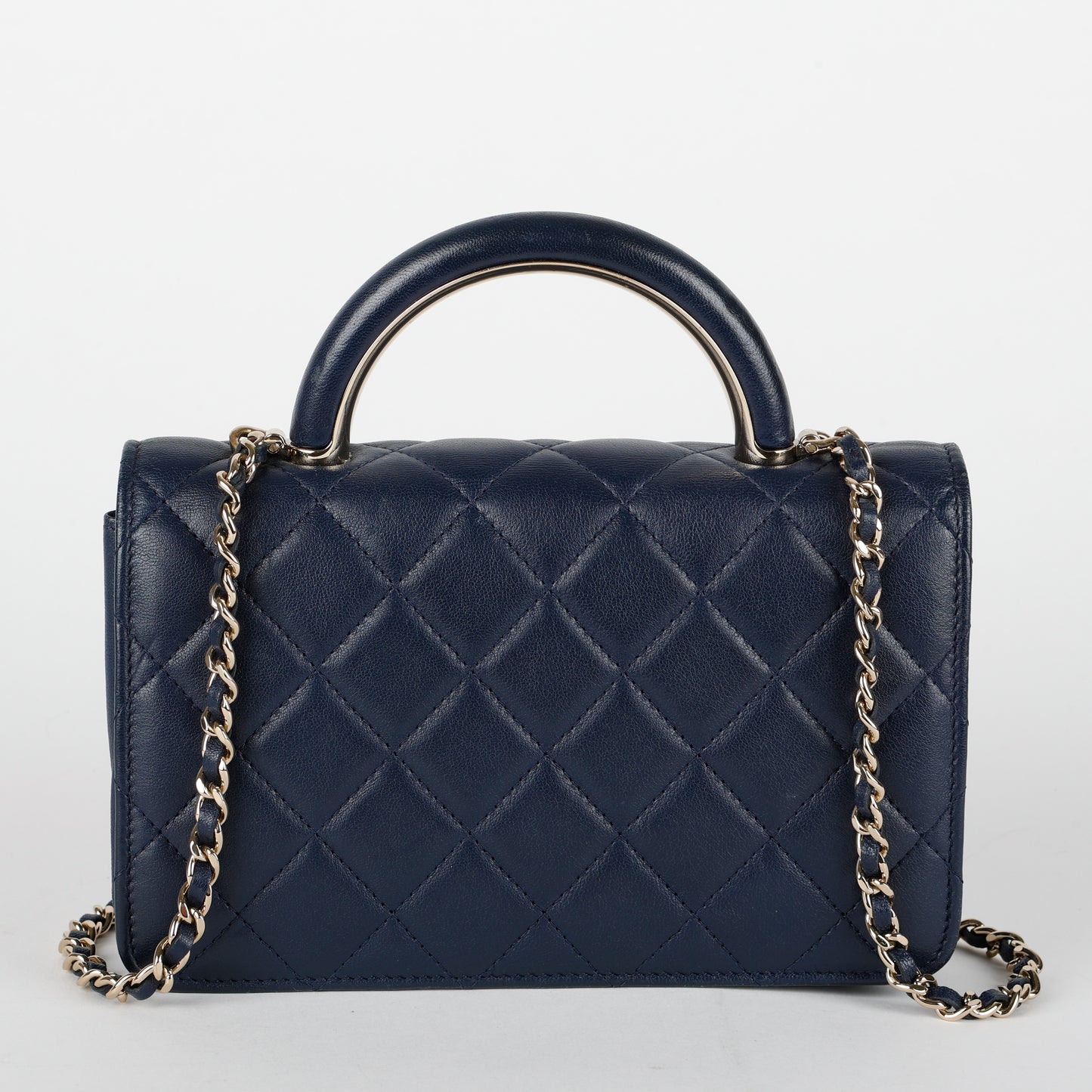 Charming Top Handle Wallet on Chain, Navy Lambskin