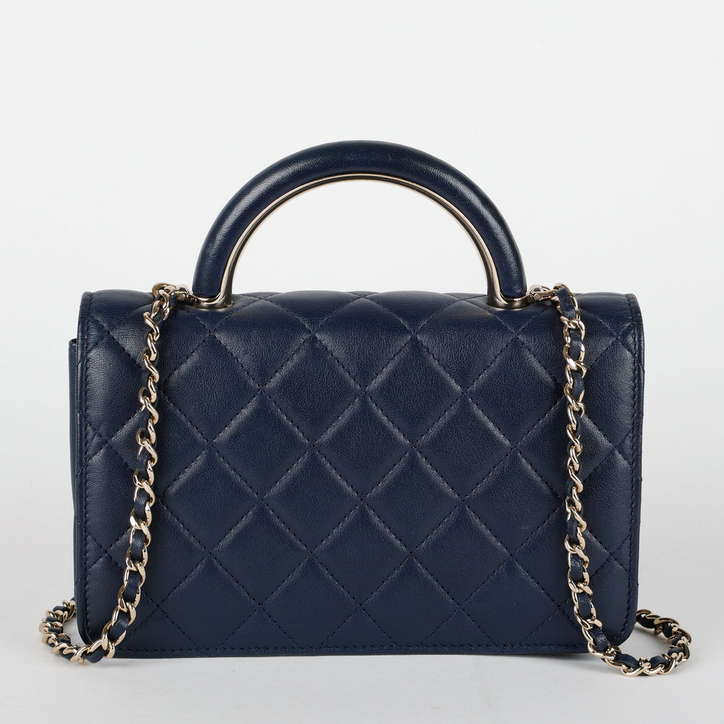 Charming Top Handle Wallet on Chain, Navy Lambskin